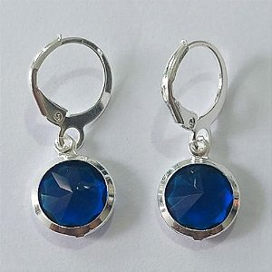 BRINCO FOLHEADO A PRATA COM 50 MILÉSIMOS + VERNIZ DIAMOND ARGOLA DE PRESSÃO COM ZIRCÔNIA AZUL MARINHO 11MM PRBR001039