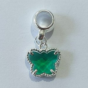 BERLOQUE FOLHEADO A PRATA COM 50 MILÉSIMOS + VERNIZ DIAMOND BORBOLETA VERDE VIDRO 12MM (UNIDADE) PRBQ000160