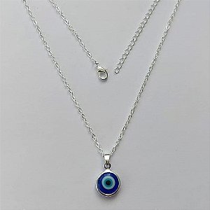 GARGANTILHA FOLHEADA A PRATA COM 50 MILÉSIMOS + VERNIZ DIAMOND - GARGANTILHA CORRENTE CADEADO 40CM PINGENTE OLHO GREGO 10MM - FECHO LAGOSTA + EXTENSOR (PRA292) PRGG001312