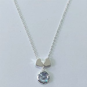 GARGANTILHA FOLHEADA A PRATA COM 50 MILÉSIMOS + VERNIZ DIAMOND CORRENTE CADEADO 45CM + EXTENSOR PINGENTE ZIRCÔNIA CRISTAL 11MM E DOIS PINGENTES PRATAS PRGG001322