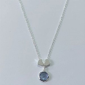 GARGANTILHA FOLHEADA A PRATA COM 50 MILÉSIMOS + VERNIZ DIAMOND CORRENTE CADEADO 45CM + EXTENSOR PINGENTE ZIRCÔNIA LILÁS 11MM E DOIS PINGENTES PRATAS PRGG001329