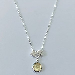 GARGANTILHA FOLHEADA A PRATA COM 50 MILÉSIMOS + VERNIZ DIAMOND CORRENTE CADEADO 45CM + EXTENSOR PINGENTE ZIRCÔNIA AMARELO 11MM E DOIS PINGENTES PRATAS PRGG001333
