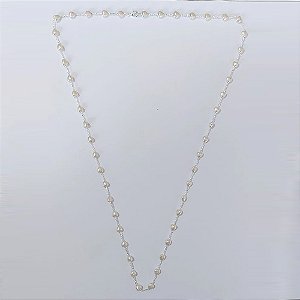 GARGANTILHA FOLHEADA A PRATA COM 50 MILÉSIMOS + VERNIZ DIAMOND CORRENTE 70CM FORMATO CORAÇÃO PÉROLAS FECHO LAGOSTA PRGG001339