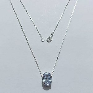 GARGANTILHA FOLHEADA A PRATA COM 50 MILÉSIMOS + VERNIZ DIAMOND CORRENTE VENEZIANA COM PINGENTE DE ZIRCÔNIA CRISTAL OVAL 10X14MM PRGG001341