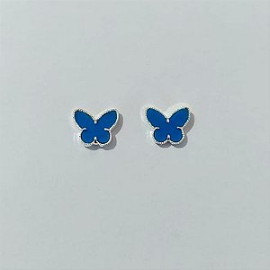 BRINCO FOLHEADO A PRATA COM 50 MILÉSIMOS + VERNIZ DIAMOND BRINCO DE PINO BORBOLETA AZUL 10MM PRBR001050