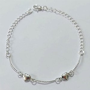 PULSEIRA FOLHEADA A PRATA COM 50 MILÉSIMOS + VERNIZ DIAMOND 18CM COM CORAÇÕES LISOS PRPS001009