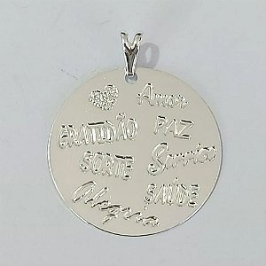 PINGENTE FOLHEADO A PRATA COM 50 MILÉSIMOS + VERNIZ DIAMOND PINGENTE MENSAGENS 24MM PRPG000068