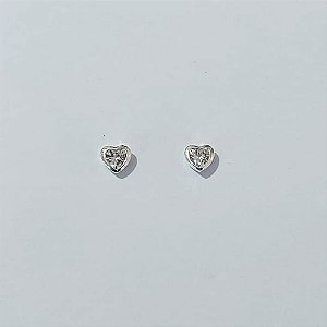 BRINCO FOLHEADO A PRATA COM 50 MILÉSIMOS + VERNIZ DIAMOND BRINCO DE PINO MINI CORAÇÃO COM ZIRCÔNIA 5MM PRBR001057