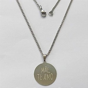 GARGANTILHA EM AÇO INOXIDÁVEL - (AÇO01) GARGANTILHA COM PINGENTE REDONDO "MÃE, TE AMO" - TAMANHO 45CM - FECHO LAGOSTA - COMPOSIÇÃO: AÇO INOXIDÁVEL - ACGG000180