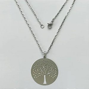GARGANTILHA EM AÇO INOXIDÁVEL - (AÇO1012) GARGANTILHA COM CORRENTE TIJOLINHO 50CM E PINGENTE ÁRVORE DA VIDA 30MM - FECHO LAGOSTA - COMPOSIÇÃO 100% AÇO INOXIDÁVEL - ACGG000187