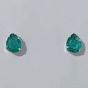 BRINCO FOLHEADO A PRATA COM 50 MILÉSIMOS + VERNIZ DIAMOND COM ZIRCÔNIA AZUL 8X10MM PRBR001067