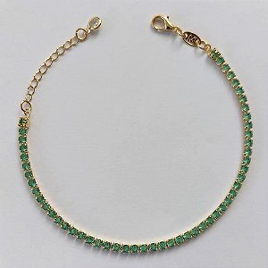 PULSEIRA FOLHEADA A OURO - BANHADO COM 5 MILÉSIMOS + VERNIZ DIAMOND - PULSEIRA TODA EM ZIRCÔNIA VERDE - TAMANHO: 16CM + EXTENSOR - FECHO LAGOSTA (OURO071) OUPS000030