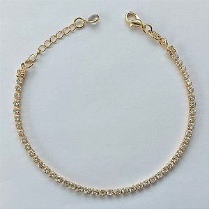 PULSEIRA FOLHEADA A OURO - BANHADO COM 5 MILÉSIMOS + VERNIZ DIAMOND - PULSEIRA TODA CRAVEJADA EM ZIRCÔNIAS CRISTAIS - TAMANHOS: 16CM + EXTENSOR (OURO095) OUPS000033