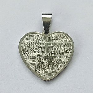 PINGENTE EM AÇO INOXIDÁVEL - PINGENTE EM AÇO INOXIDÁVEL CORAÇÃO COM ORAÇÃO PAI NOSSO 23X24MM - ACPG000068
