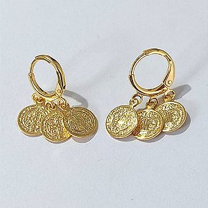 BRINCO FOLHEADO A OURO - BANHADO COM 5 MILÉSIMOS + VERNIZ DIAMOND - BRINCO ARGOLINHA DE PRESSÃO PINGENTES SÃO BENTO 8MM - (OURO114)- OUBR000159