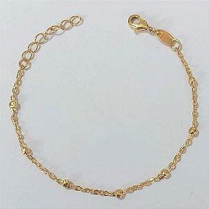 PULSEIRA FOLHEADA A OURO - BANHADO COM 5 MILÉSIMOS + VERNIZ DIAMOND - PULSEIRA COM BOLINHAS - TAMANHOS: 12CM + EXTENSOR - (OURO163) OUPS000037