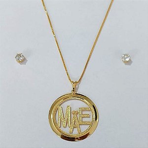 CONJUNTO FOLHEADO A OURO - BANHADO COM 5 MILÉSIMOS + VERNIZ DIAMOND - CONJUNTO  COM CORRENTE VENEZIANA 45CM E BRINCOS DE PINO ZIRCÔNIA 5MM COM PINGENTE DE  CÍRCULO MÃE 30MM - (OURO167) OUCJ000031