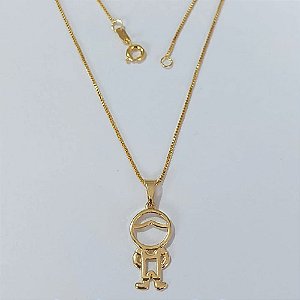 GARGANTILHA FOLHEADA A OURO - BANHADO COM 5 MILÉSIMOS + VERNIZ DIAMOND - CORRENTE VENEZIANA 45CM E PINGENTE MENINO 20MM - FECHO REDONDO - (OURO170) OUGG000132