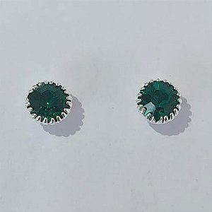 BRINCO FOLHEADO A PRATA COM 50 MILÉSIMOS + VERNIZ DIAMOND ZIRCÔNIA VERDE COM BORDA 7MM PRBR001068