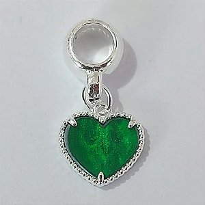 BERLOQUE FOLHEADO A PRATA COM 50 MILÉSIMOS + VERNIZ DIAMOND CORAÇÃO VERDE 11MM (UNIDADE) PRBQ000165