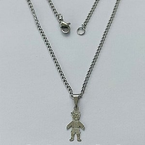GARGANTILHA EM AÇO INOXIDÁVEL - GARGANTILHA COM PINGENTE MENINO 8X18MM - TAMANHO: 45CM - FECHO LAGOSTA - COMPOSIÇÃO: AÇO INOXIDÁVEL - (AÇO1270) ACGG000195