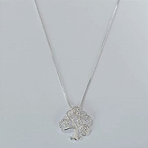 GARGANTILHA FOLHEADA A PRATA COM 50 MILÉSIMOS + VERNIZ DIAMOND CORRENTE VENEZIANA 42CM ÁRVORE DA VIDA 17MM PRGG001348