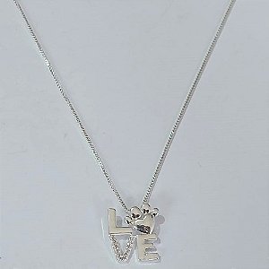 GARGANTILHA FOLHEADA A PRATA COM 50 MILÉSIMOS + VERNIZ DIAMOND CORRENTE VENEZIANA 42CM PINGENTE LOVE PET CRAVEJADO COM MICRO ZIRCÔNIAS 13MM PRGG001357