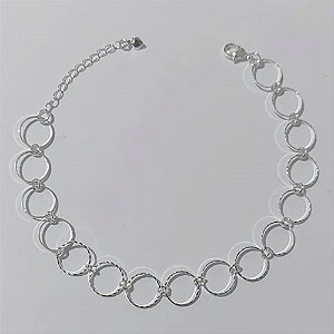PULSEIRA FOLHEADA A PRATA COM 50 MILÉSIMOS + VERNIZ DIAMOND 18CM CÍRCULOS VAZADOS FECHO LAGOSTA + EXTENSOR PRPS001019