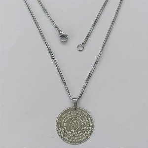 GARGANTILHA EM AÇO INOXIDÁVEL - GARGANTILHA COM PINGENTE MEDALHA REDONDA ORAÇÃO AVE MARIA 22MM - TAMANHO: 45CM - COMPOSIÇÃO: AÇO INOXIDÁVEL - (AÇO1285) ACGG000201