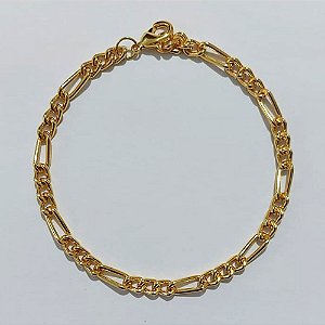 PULSEIRA FOLHEADA A OURO - BANHADO COM 5 MILÉSIMOS + VERNIZ DIAMOND - PULSEIRA 23CM 3X1 LARGURA 4MM OUPS000038