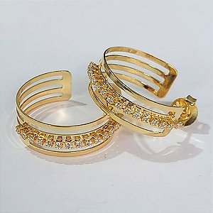 BRINCO FOLHEADO A OURO - BANHADO COM 5 MILÉSIMOS + VERNIZ DIAMOND - BRINCO ARGOLA COM MICRO ZIRCÔNIAS 23MM (OURO201) OUBR000177