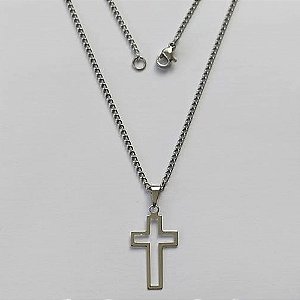 GARGANTILHA EM AÇO INOXIDÁVEL - (AÇO01) CORRENTE 50CM COM PINGENTE CRUCIFIXO VAZADO 14X24MM - FECHO LAGOSTA (AÇO1302) - ACGG000209