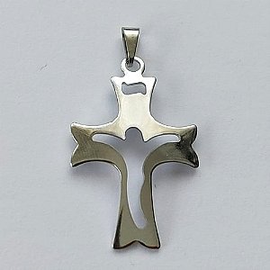 PINGENTE EM AÇO INOXIDÁVEL - PINGENTE CRUCIFIXO CURVO VAZADO 21X33MM (AÇO1304) - ACPG000072