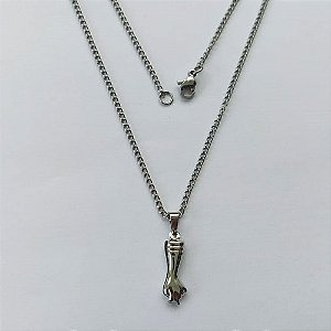 GARGANTILHA EM AÇO INOXIDÁVEL - (BCOL032) CORRENTE ELO PORTUGÛES 50CM COM PINGENTE FIGA DUPLA 6X20MM - FECHO LAGOSTA - (AÇO1316) ACGG000215