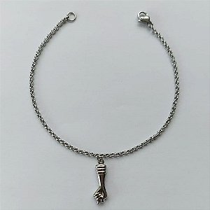 PULSEIRA EM AÇO INOXIDÁVEL - (BCOL032) PULSEIRA COM CORRENTE ELO PORTUGÛES 18CM COM PINGENTE FIGA DUPLA 6X20MM - FECHO LAGOSTA - (AÇO1317) ACPS000557