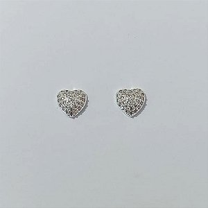 BRINCO FOLHEADO A PRATA COM 50 MILÉSIMOS + VERNIZ DIAMOND - BRINCO DE PINO CORAÇÃO COM MICRO ZIRCÔNIAS 8MM PRBR001096