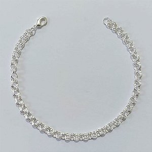 PULSEIRA FOLHEADA A PRATA COM 50 MILÉSIMOS + VERNIZ DIAMOND - PULSEIRA COM ARGOLAS DUPLAS - TAMANHO: 19CM - FECHO LAGOSTA PRPS001023