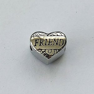 BERLOQUE EM AÇO INOXIDÁVEL PARA PULSEIRAS TIPO PANDORA - CORAÇÃO PALAVRA FRIEND 10X11MM - COMPOSIÇÃO 100% AÇO INOXIDÁVEL - (AÇO1361) ACBQ000051