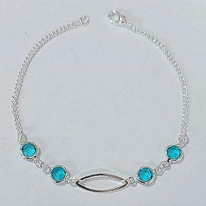 PULSEIRA FOLHEADA A PRATA COM 50 MILÉSIMOS + VERNIZ DIAMOND - PULSEIRA COM STRASS AZUIS E ELEMENTO VAZADO - TAMANHO: 19CM - FECHO LAGOSTA PRPS001029