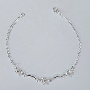 PULSEIRA FOLHEADA A PRATA COM 50 MILÉSIMOS + VERNIZ DIAMOND - PULSEIRA COM BORBOLETAS CRISTAIS- TAMANHO: 18CM - FECHO LAGOSTA PRPS001038