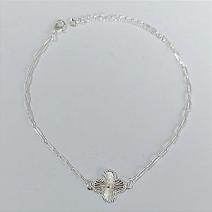 PULSEIRA FOLHEADA A PRATA COM 50 MILÉSIMOS + VERNIZ DIAMOND - PULSEIRA TREVO 12MM - TAMANHO: 18CM + EXTENSOR - FECHO LAGOSTA PRPS001046