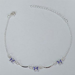PULSEIRA FOLHEADA A PRATA COM 50 MILÉSIMOS + VERNIZ DIAMOND - PULSEIRA COM BORBOLETAS LILÁS- TAMANHO: 18CM + EXTENSOR - FECHO LAGOSTA PRPS001048