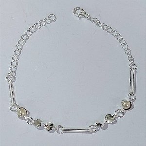 PULSEIRA FOLHEADA A PRATA COM 50 MILÉSIMOS + VERNIZ DIAMOND - PULSEIRA COM PÉROLAS- TAMANHO: 18CM - FECHO LAGOSTA PRPS001052