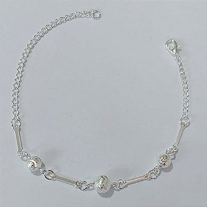 PULSEIRA FOLHEADA A PRATA COM 50 MILÉSIMOS + VERNIZ DIAMOND - PULSEIRA COM BOLAS BRILHANTES - TAMANHO: 19CM - FECHO LAGOSTA PRPS001054