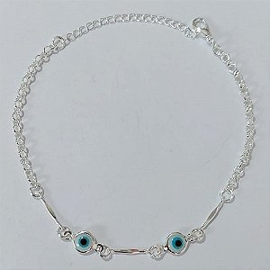 PULSEIRA FOLHEADA A PRATA COM 50 MILÉSIMOS + VERNIZ DIAMOND - PULSEIRA COM OLHOS GREGOS - TAMANHO: 18CM + EXTENSOR - FECHO LAGOSTA PRPS001056