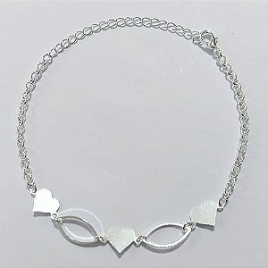 PULSEIRA FOLHEADA A PRATA COM 50 MILÉSIMOS + VERNIZ DIAMOND - PULSEIRA COM CORAÇÕES LISOS - TAMANHO: 17CM - FECHO LAGOSTA PRPS001060