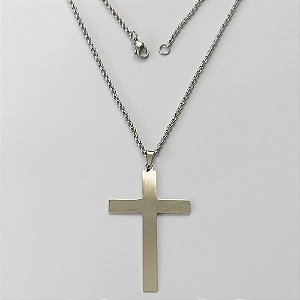 GARGANTILHA EM AÇO INOXIDÁVEL- (BCOL033)- CORRENTE ELO PORTUGUÊS 50CM  COM PINGENTE CRUCIFIXO 24X41MM - FECHO LAGOSTA - (AÇO1375)ACGG000232