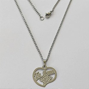 GARGANTILHA EM AÇO INOXIDÁVEL - GARGANTILHA COM PINGENTE CORAÇÃO VAZADO TE AMO 4MM - TAMANHO: 45CM - COMPOSIÇÃO: AÇO INOXIDÁVEL - (AÇO1379)ACGG000235