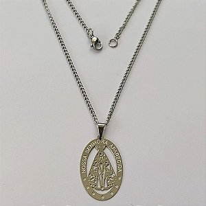 GARGANTILHA EM AÇO INOXIDÁVEL - GARGANTILHA COM PINGENTE NOSSA SENHORA APARECIDA 14MM - TAMANHO: 45CM - COMPOSIÇÃO: AÇO INOXIDÁVEL - (AÇO1377)ACGG000236