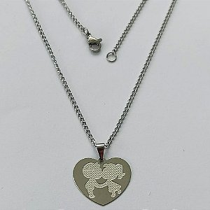 GARGANTILHA EM AÇO INOXIDÁVEL - GARGANTILHA COM PINGENTE CORAÇÃO CASAL 21MM - TAMANHO: 45CM - COMPOSIÇÃO: AÇO INOXIDÁVEL - (AÇO1391)ACGG000249